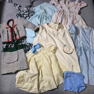 Handmade Vintage Kids Toddler Mixed Clothing Lot Tyrolean Gingham Dresses 8pc